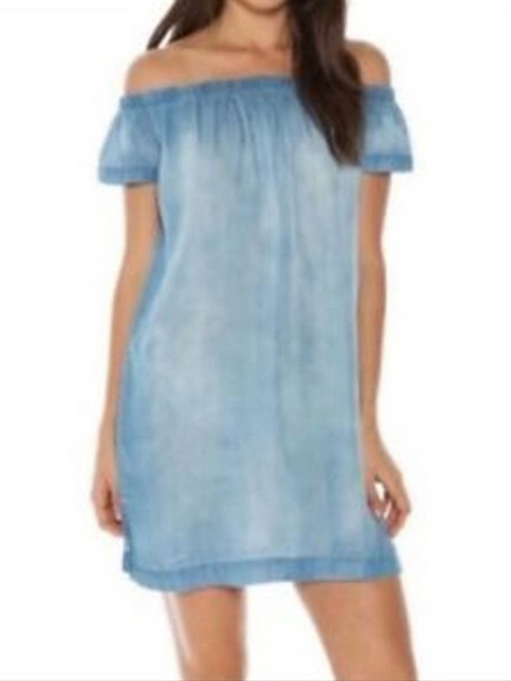 Cloth & Stone Off The Shoulder Short Sleeve Chambray Tencel Dress Medium M Blue